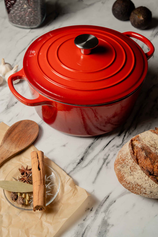 Elvira 4L Enamel Coated Cast Iron Pot placed on table