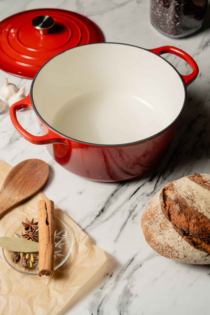 Elvira 4L Enamel Coated Cast Iron Pot open on the table